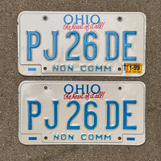 Photo of a 1991 1999 Ohio Truck License Plate Pair Auto Tag Garage Decor Vintage Non Commercial PJ 26 DE with original patina