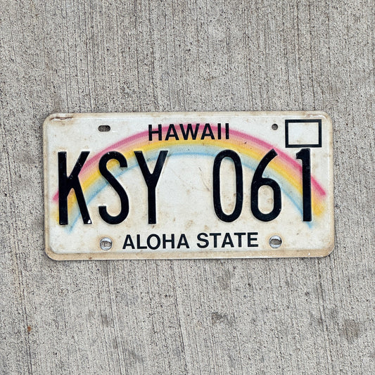 Photo of a 1991 Hawaii License Plate Auto Tag Garage Decor Vintage KSY 061 with original patina