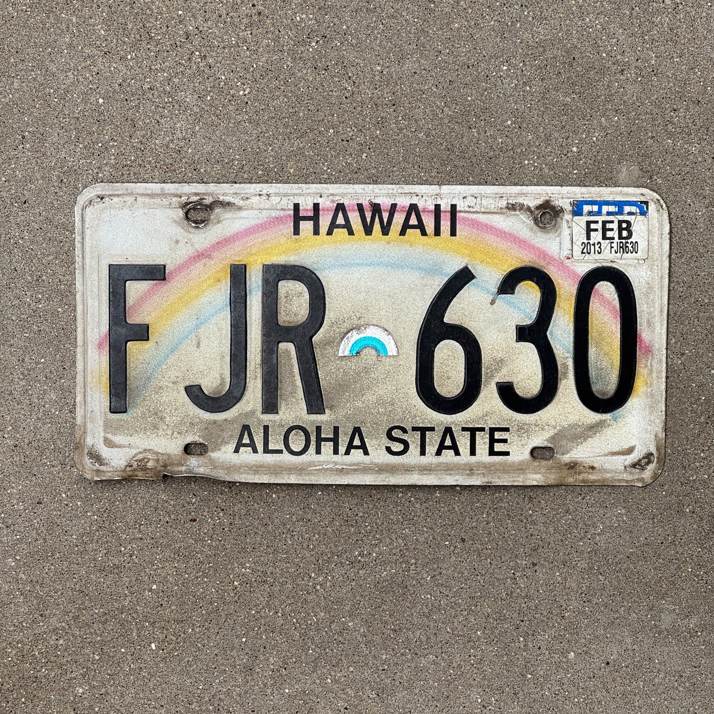 Photo of a 1991 Hawaii License Plate Auto Tag Garage Decor Vintage Rainbow FJR 630