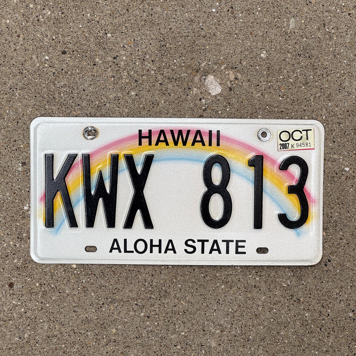 Photo of a 1991 Hawaii License Plate Auto Tag Garage Decor Vintage Rainbow KWX 813