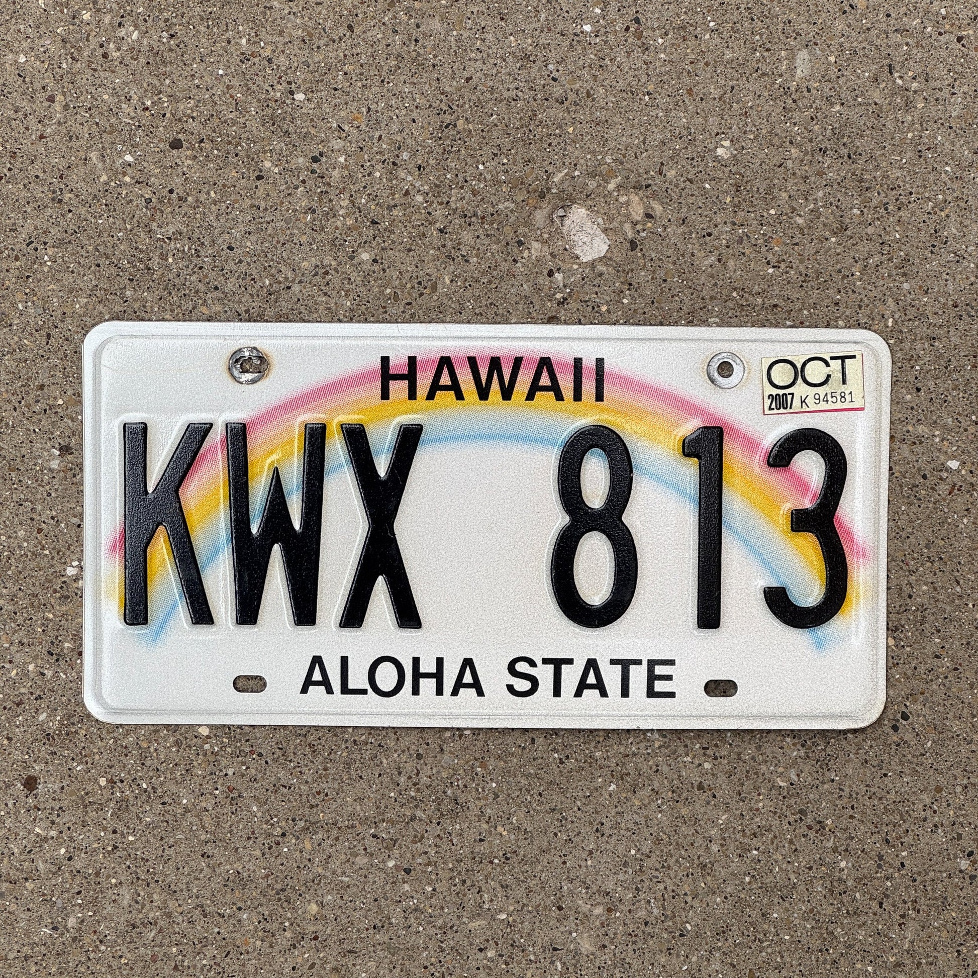 Photo of a 1991 Hawaii License Plate Auto Tag Garage Decor Vintage Rainbow KWX 813