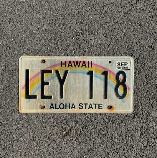 Photo of a 1991 Hawaii License Plate Auto Tag Garage Decor Vintage Rainbow LEY 118