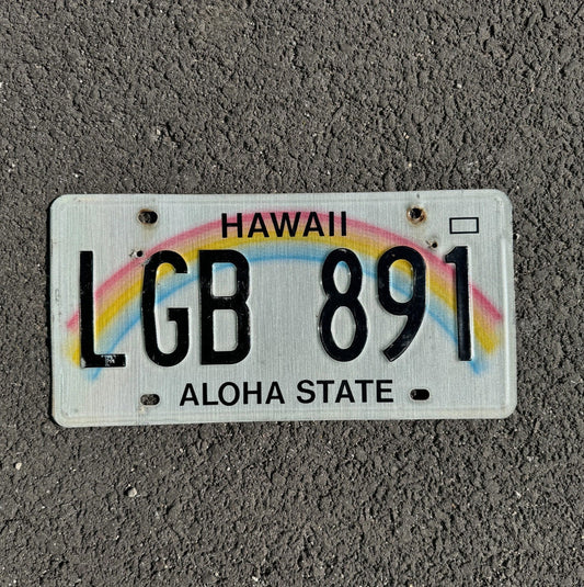 Photo of a 1991 Hawaii License Plate Auto Tag Garage Decor Vintage Rainbow LGB 118