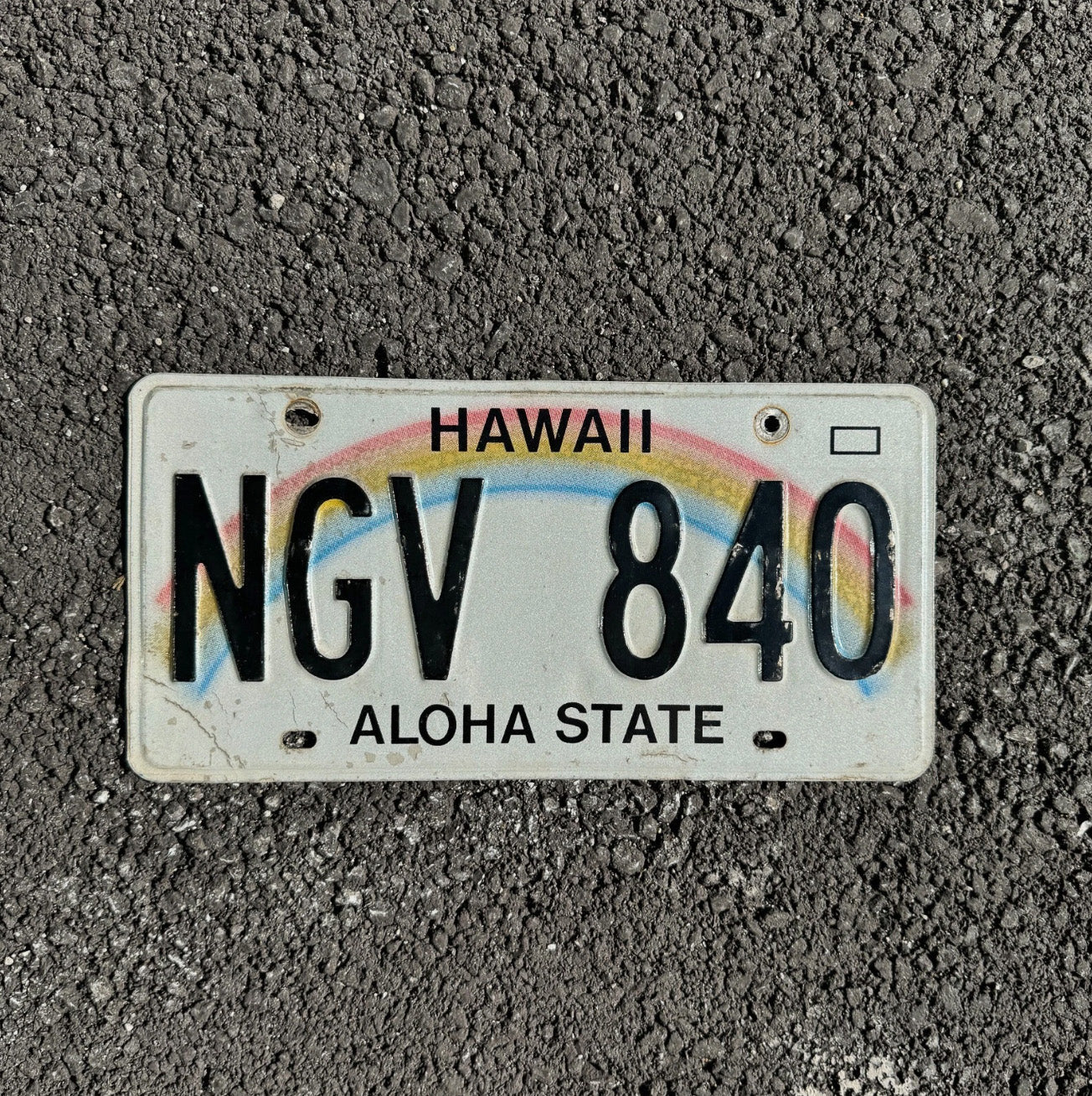 Photo of a 1991 Hawaii License Plate Auto Tag Garage Decor Vintage Rainbow NGV 840