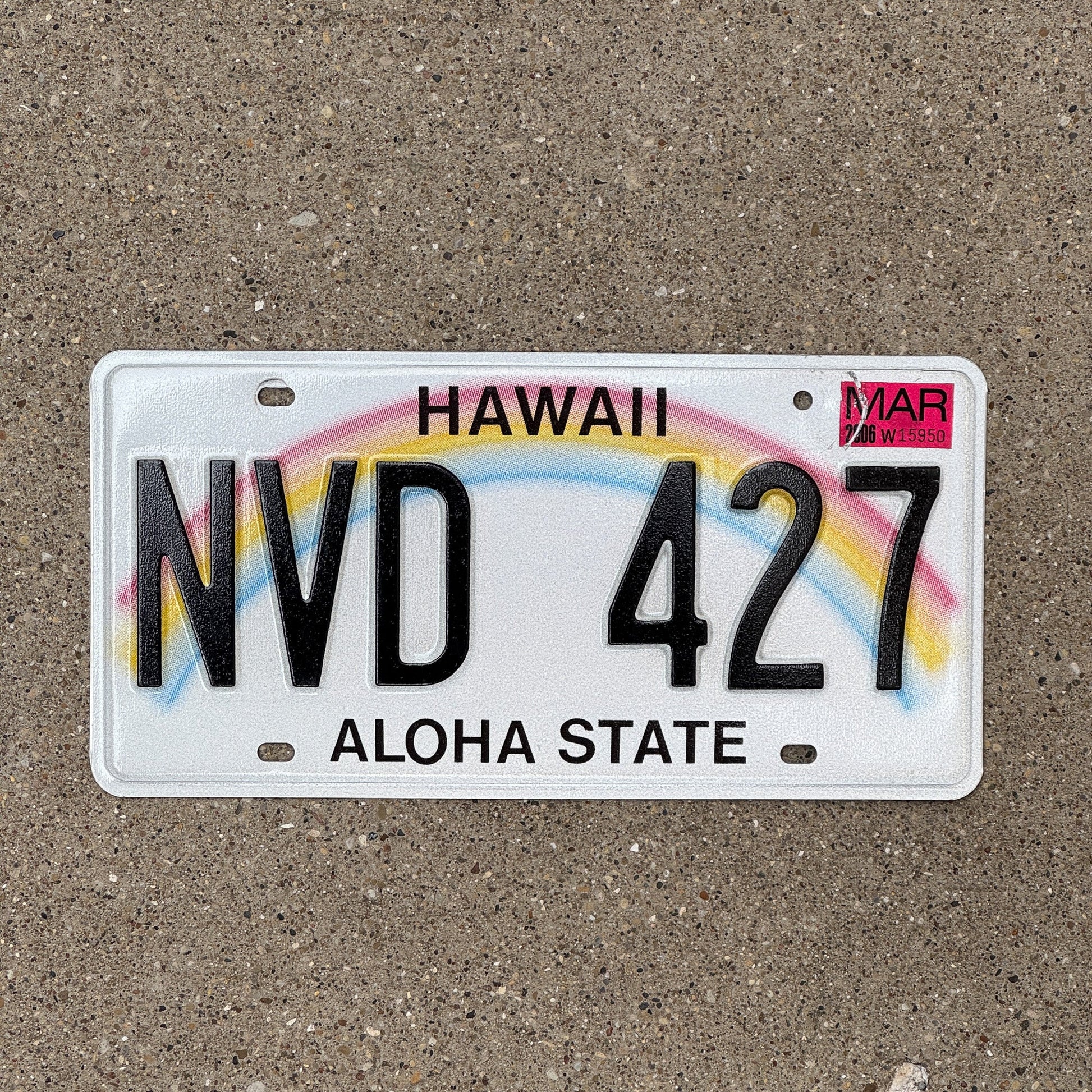 Photo of a 1991 Hawaii License Plate Auto Tag Garage Decor Vintage Rainbow NVD 427