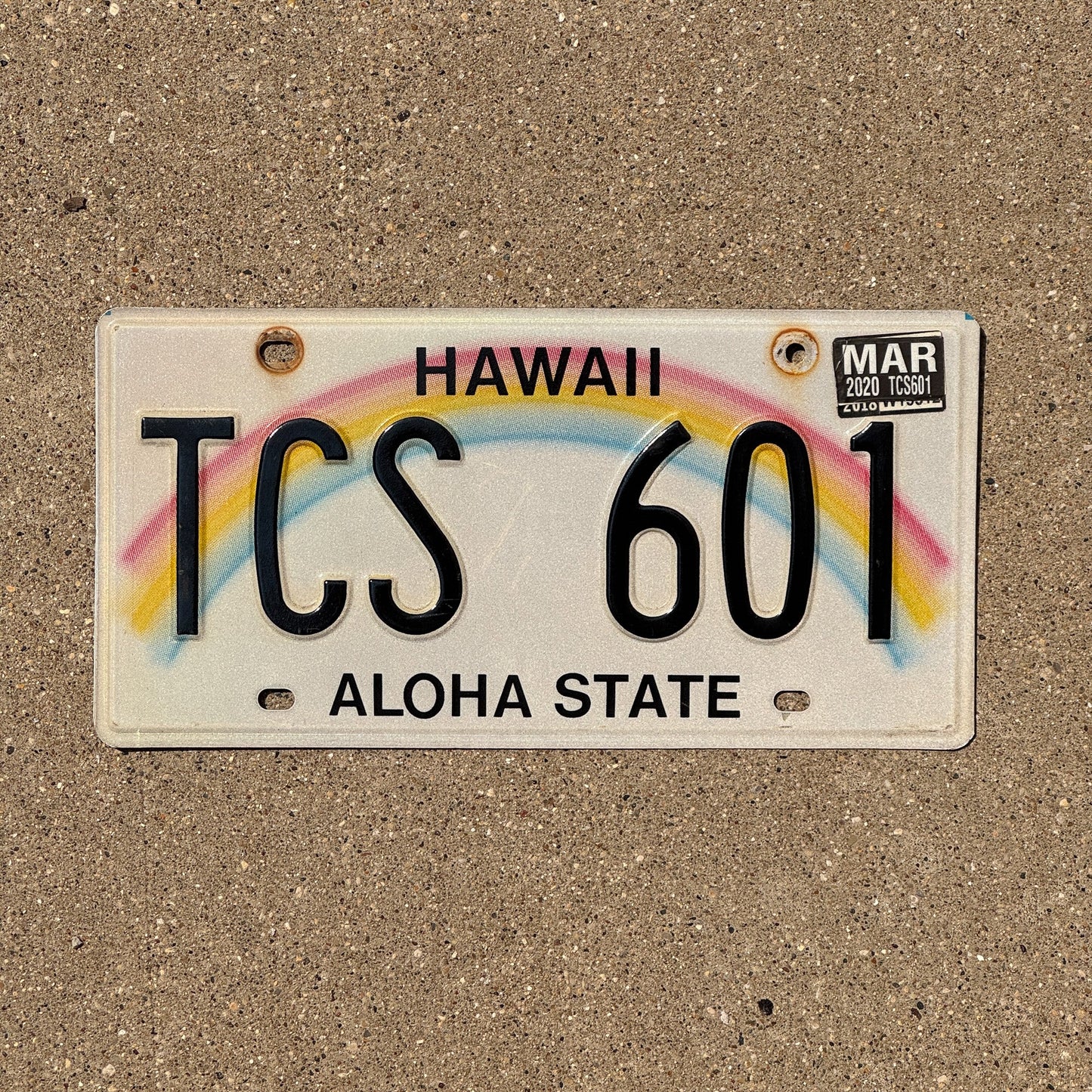 Photo of a 1991 Hawaii License Plate Auto Tag Garage Decor Vintage Rainbow TCS 601