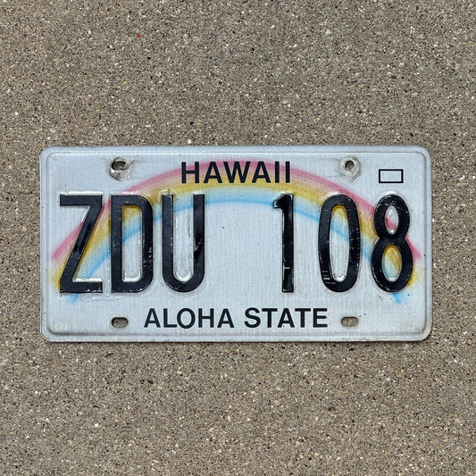 Photo of a 1991 Hawaii License Plate Auto Tag Garage Decor Vintage Rainbow ZDU 108