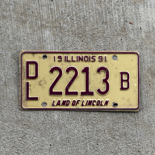 Photo of a 1991 Illinois Dealer License Plate Auto Tag 1 Vintage Garage 2213 B with original patina