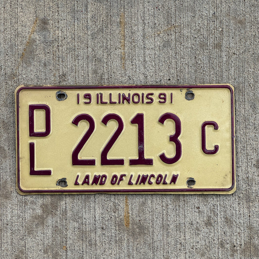 Photo of a 1991 Illinois Dealer License Plate Auto Tag 1 Vintage Garage 2213 C with original patina