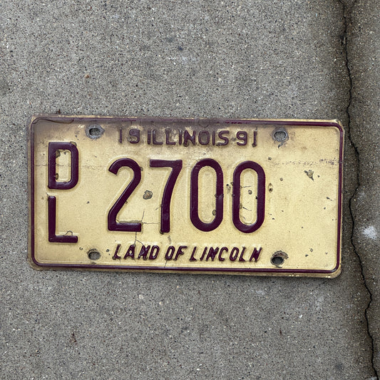 Photo of a 1991 Illinois Dealer License Plate Auto Tag 1 Vintage Garage 2700 with original patina