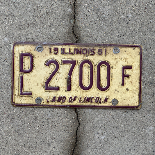 Photo of a 1991 Illinois Dealer License Plate Auto Tag 1 Vintage Garage 2700 F with original patina