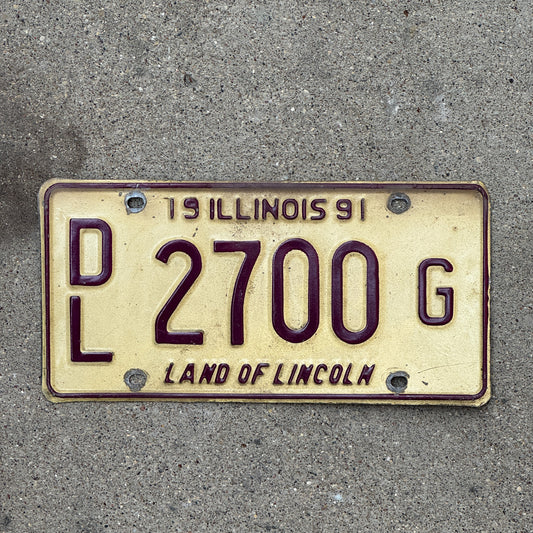 Photo of a 1991 Illinois Dealer License Plate Auto Tag 1 Vintage Garage 2700 G with original patina