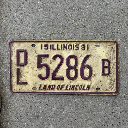 Photo of a 1991 Illinois Dealer License Plate Auto Tag 1 Vintage Garage 5286 B with original patina