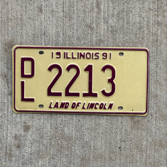 Photo of a 1991 Illinois Dealer License Plate Auto Tag 2 Vintage Garage 2213 with original patina