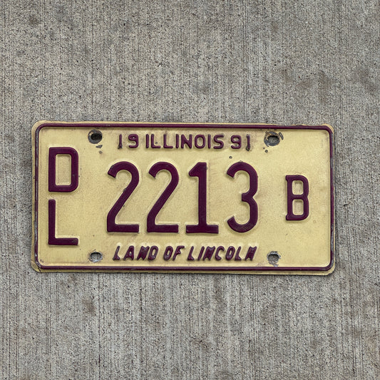 Photo of a 1991 Illinois Dealer License Plate Auto Tag 2 Vintage Garage 2213 B with original patina