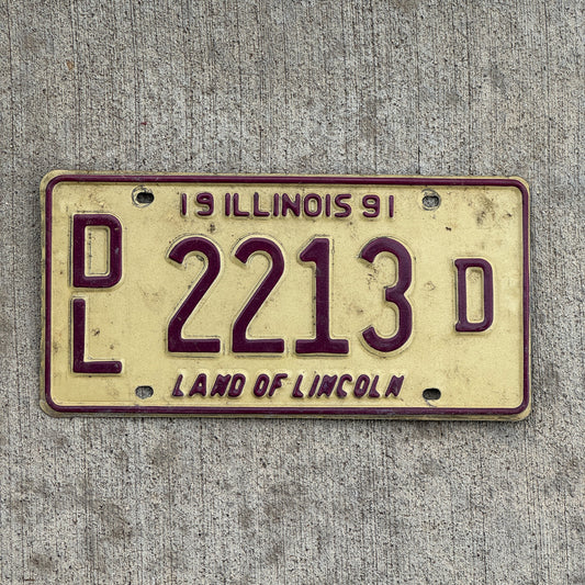 Photo of a 1991 Illinois Dealer License Plate Auto Tag 2 Vintage Garage 2213 D with original patina