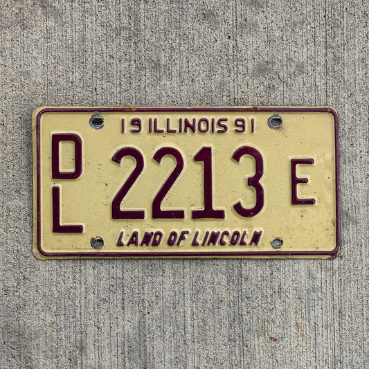 Photo of a 1991 Illinois Dealer License Plate Auto Tag 2 Vintage Garage 2213 E with original patina