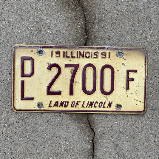 Photo of a 1991 Illinois Dealer License Plate Auto Tag 2 Vintage Garage 2700 F with original patina