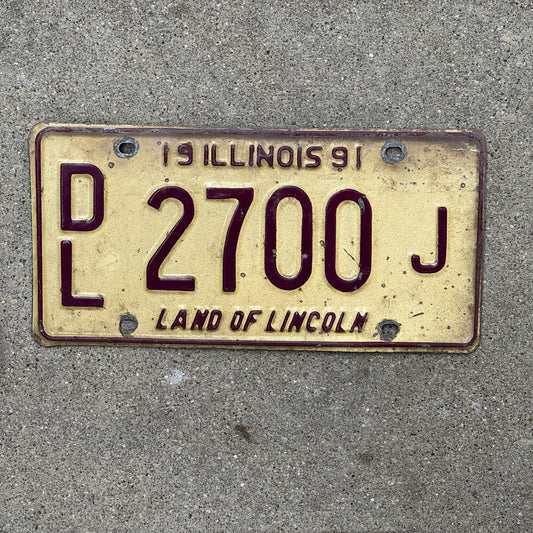 Photo of a 1991 Illinois Dealer License Plate Auto Tag 2 Vintage Garage 2700 J with original patina