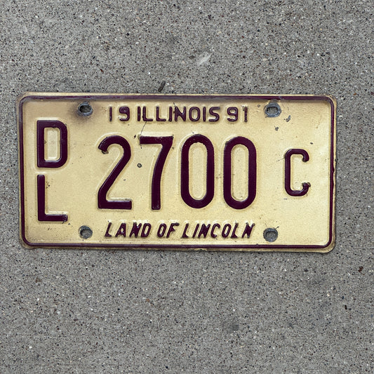 Photo of a 1991 Illinois Dealer License Plate Auto Tag Garage Decor Vintage 2700 C with original patina