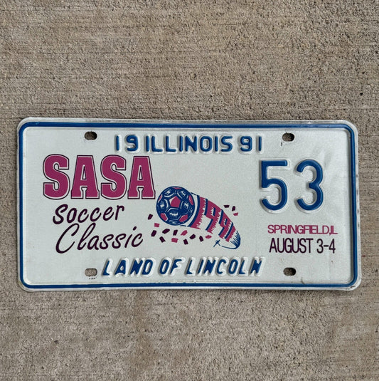 Photo of a 1991 Illinois Event License Plate Auto Tag Soccer Classic SASA Springfield IL 53