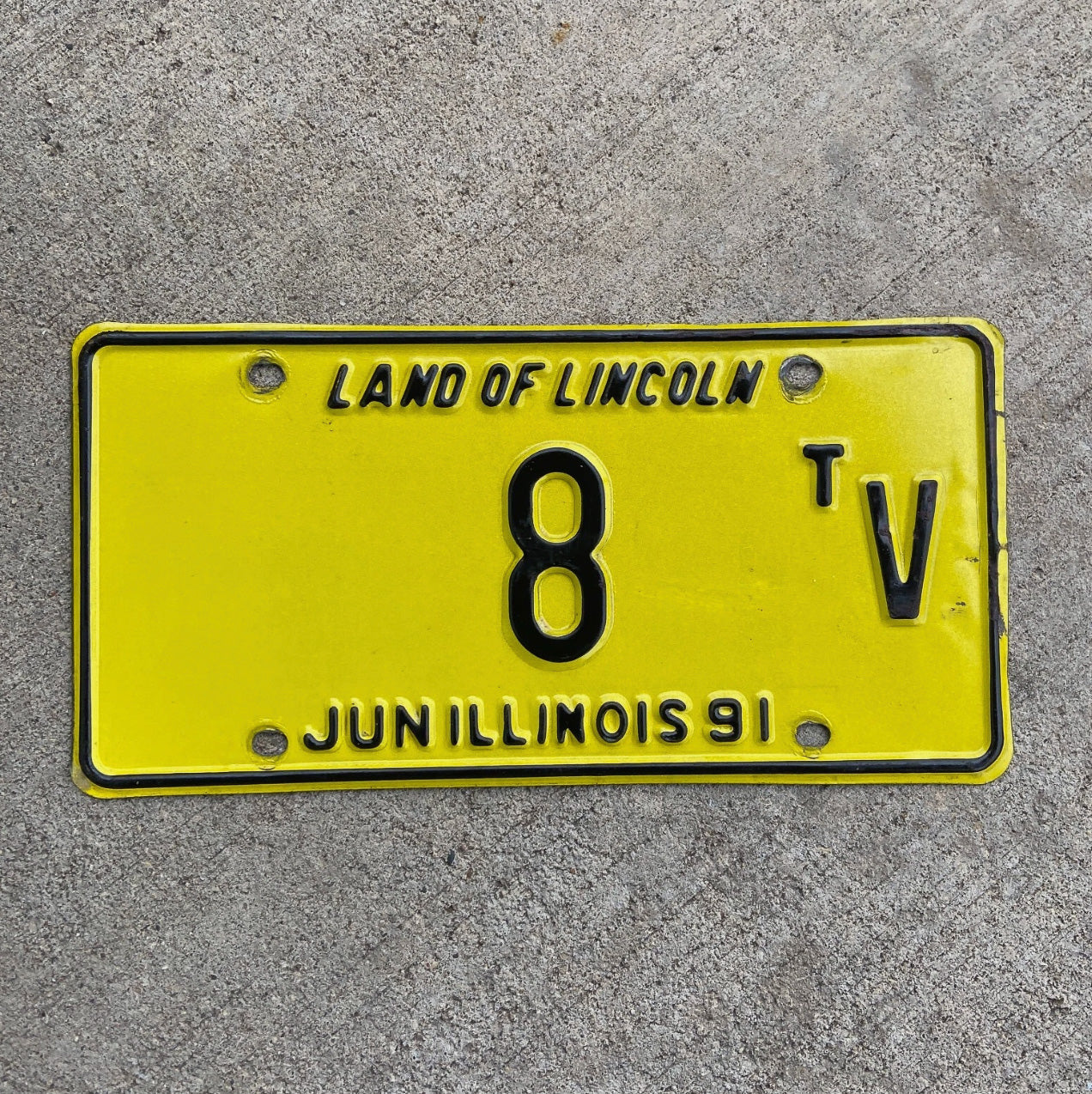 Photo of a 1991 Illinois Truck Tractor License Plate Auto Tag Garage Decor Vintage Low Number Single Digit 8 TV with original patina