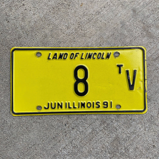 Photo of a 1991 Illinois Truck Tractor License Plate Auto Tag Garage Decor Vintage Low Number Single Digit 8 TV with original patina