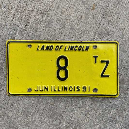 Photo of a 1991 Illinois Truck Tractor License Plate Auto Tag Garage Decor Vintage Low Number Single Digit 8 TZ with original patina