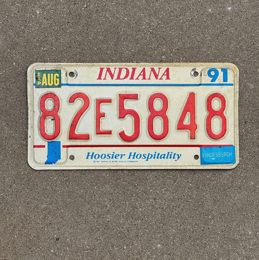 Photo of a 1991 Indiana License Plate Auto Tag Garage Decor 82 E 5848
