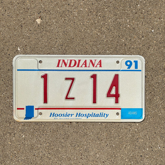 Photo of a 1991 Indiana License Plate Auto Tag Garage Decor Vintage Adams County 1 Z 14