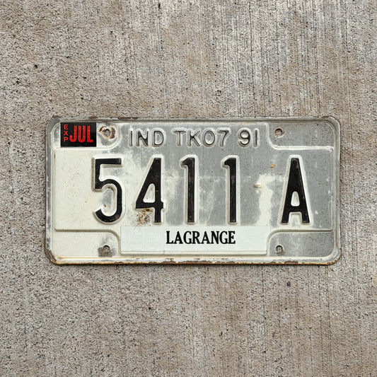 Photo of a 1991 Indiana Truck License Plate Auto Tag Garage Decor Vintage 5411 A with original patina