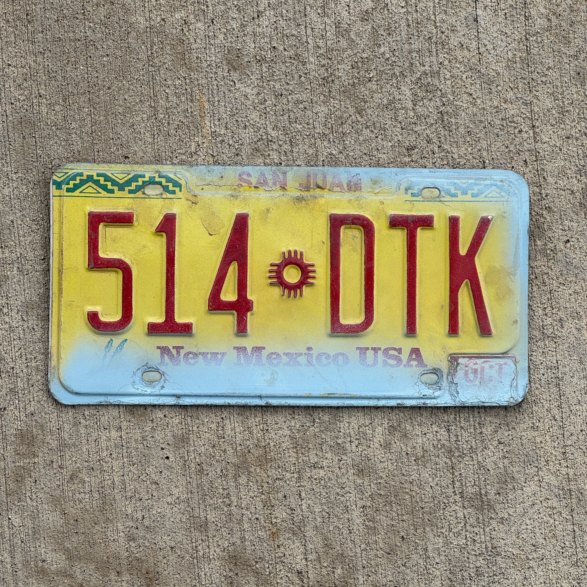 Photo of a 1991 New Mexico License Plate Auto Tag Garage Decor Vintage 514 DTK with original patina