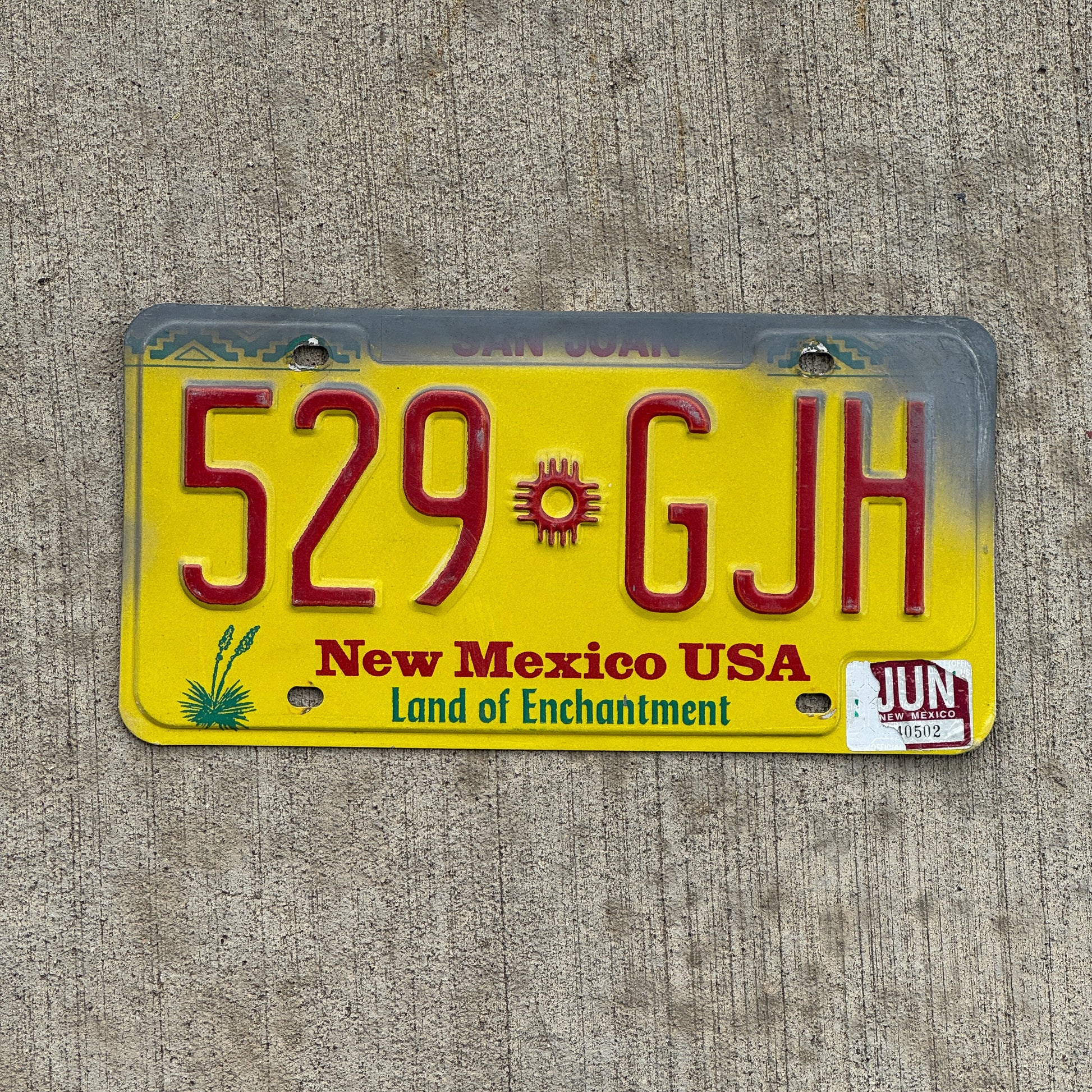 Photo of a 1991 New Mexico License Plate Auto Tag Garage Decor Vintage 529 GJH with original patina