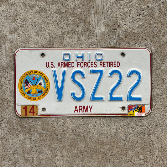 Photo of a 1991 Ohio License Plate Auto Tag Garage Decor Vintage Army VSZ 22 with original patina