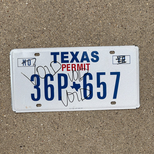 Photo of a 1991 Texas Permit (Oil Drillers) License Plate Auto Tag Garage Decor Vintage 36P 657