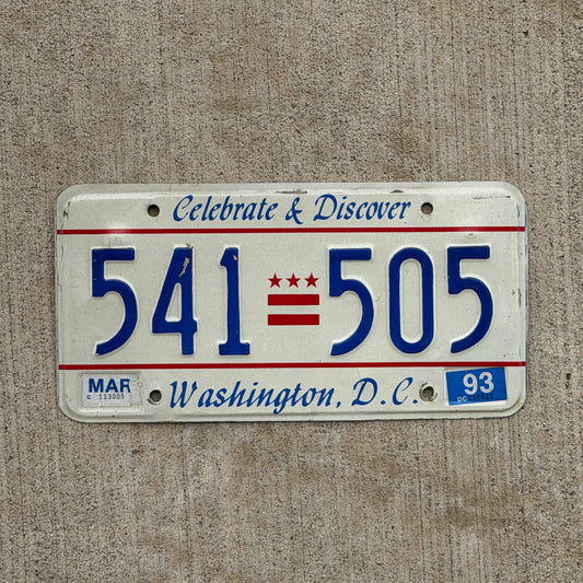 Photo of a 1991 Washington DC License Plate Auto Tag Garage Decor Vintage Celebrate and Discover 541 505 with original patina