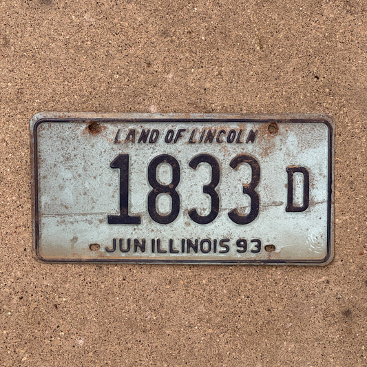 Photo of a 1992 1993 Illinois Truck License Plate Auto Tag 1 Vintage Garage 1833 D with original patina