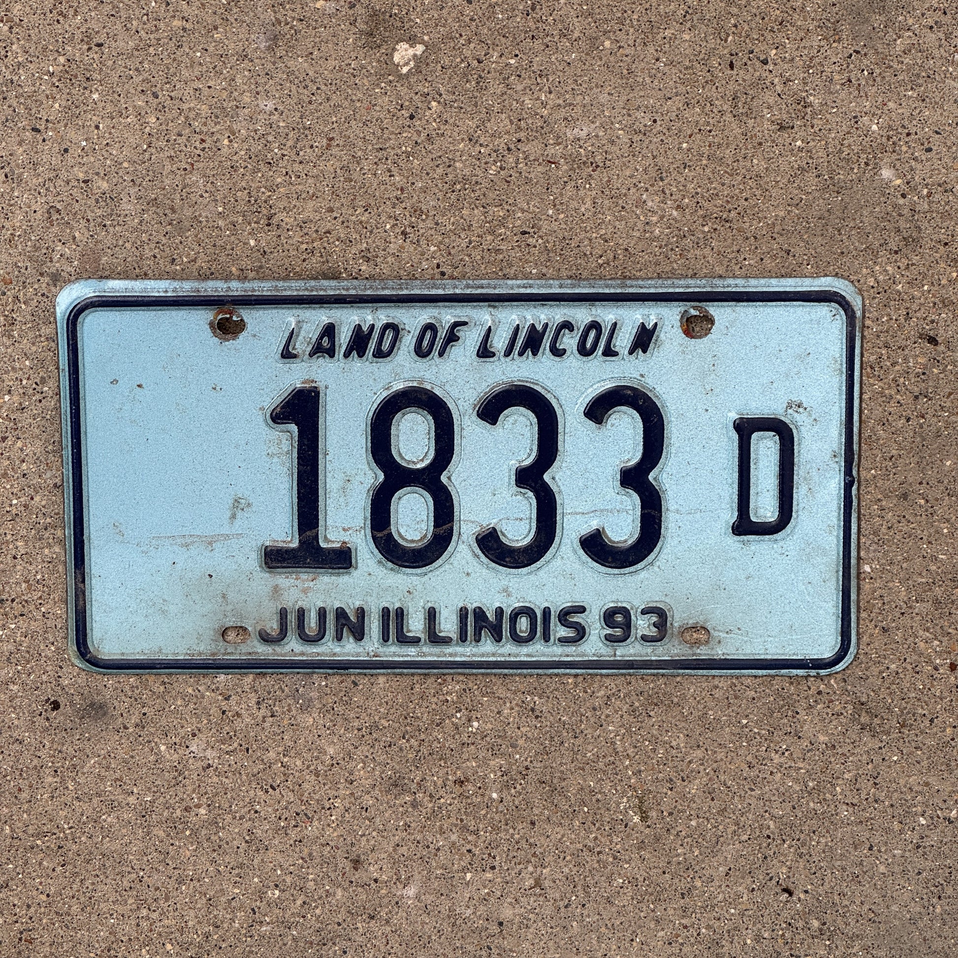 Photo of a 1992 1993 Illinois Truck License Plate Auto Tag 2 Vintage Garage 1833 D with original patina