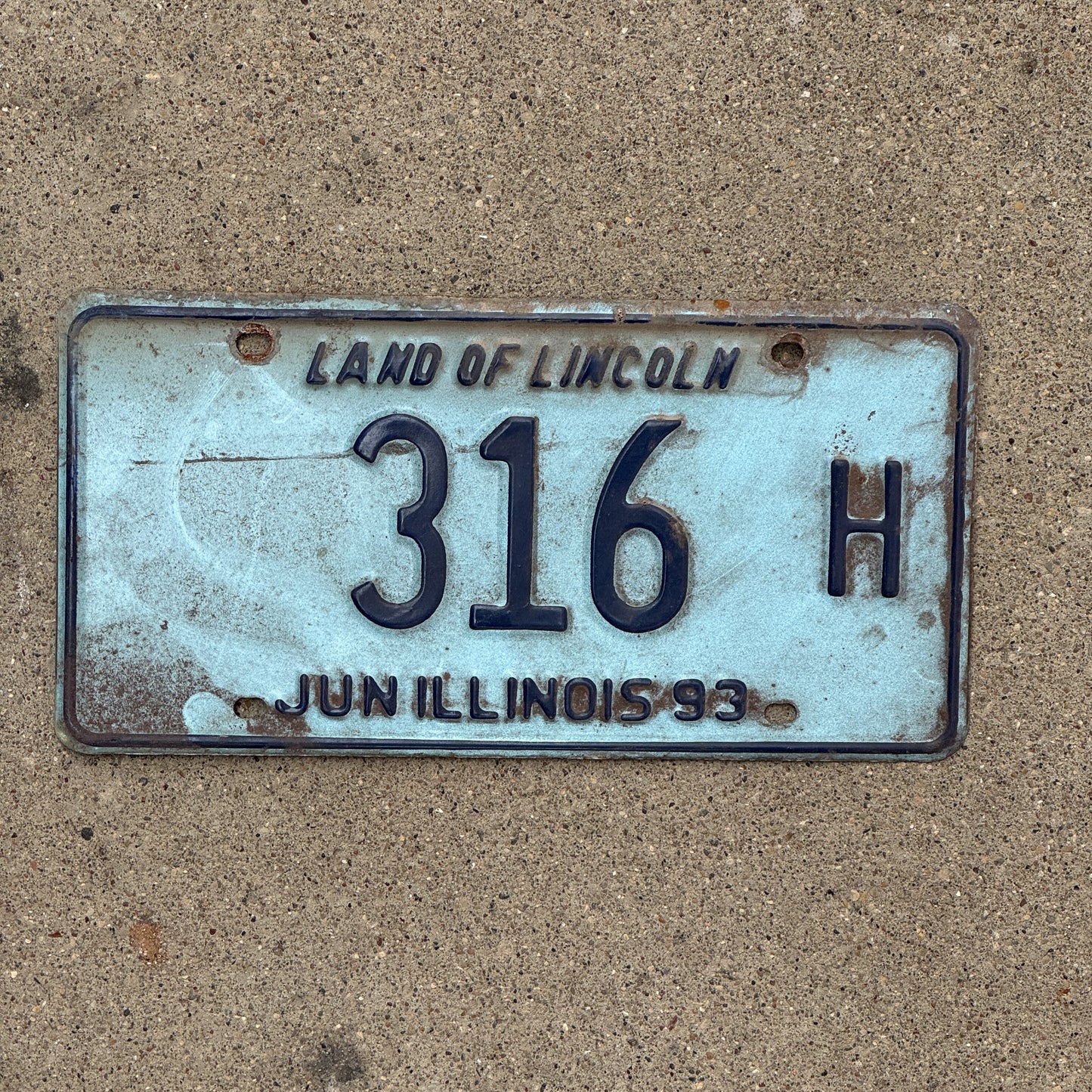 Photo of a 1992 1993 Illinois Truck License Plate Auto Tag 2 Vintage Garage Low Number Three Digit 316 H with original patina