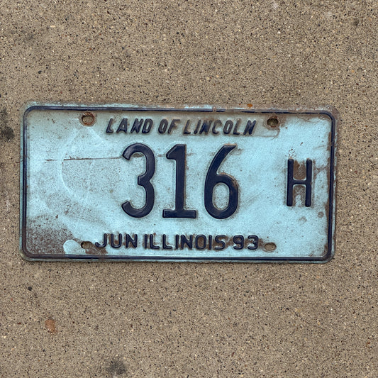 Photo of a 1992 1993 Illinois Truck License Plate Auto Tag 2 Vintage Garage Low Number Three Digit 316 H with original patina