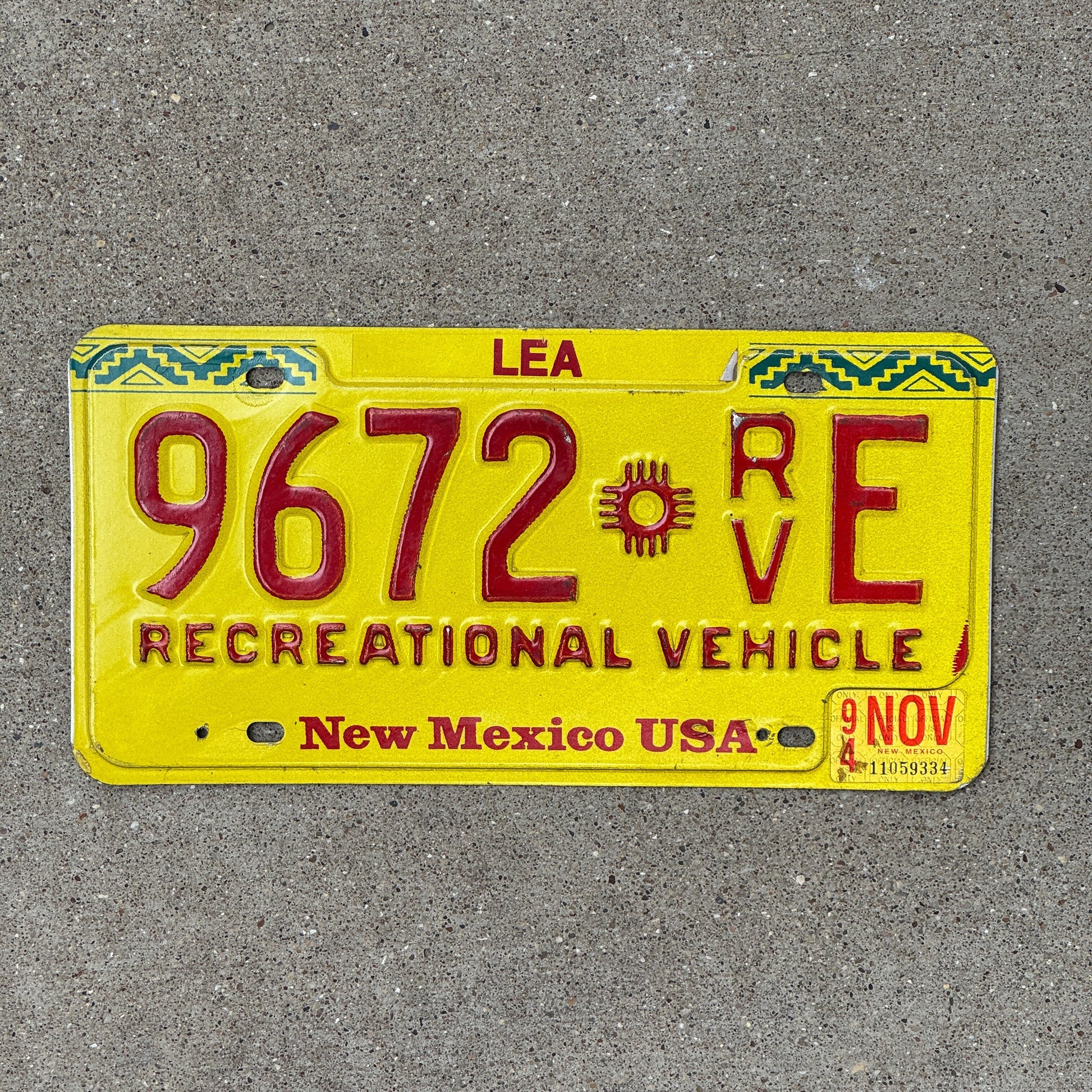 Photo of a 1992 1994 New Mexico Recreational Vehicle License Plate Auto Tag Garage Decor Vintage RV 9672 E