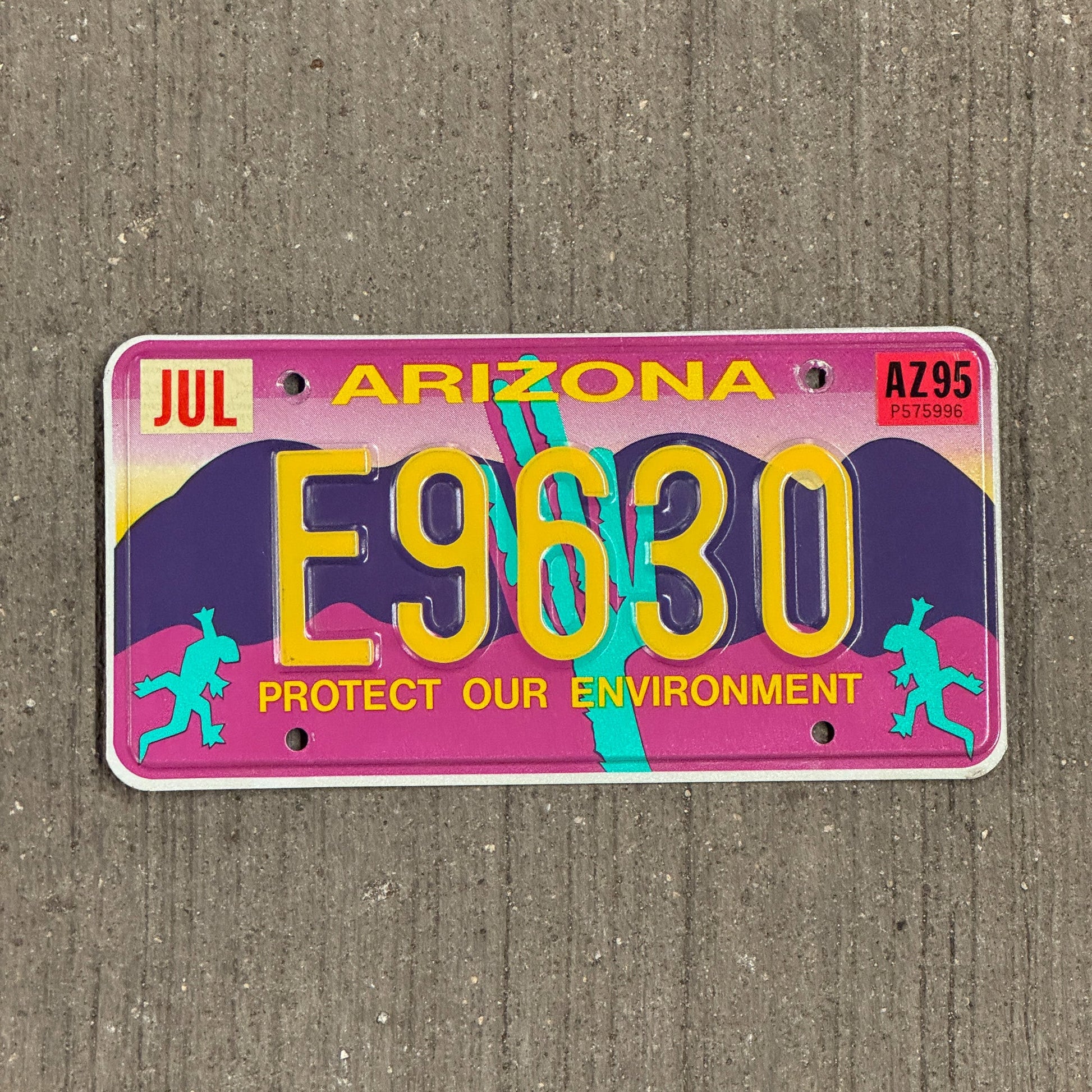 Photo of a 1992 1995 Arizona Graphic / Specialty License Plate Auto Tag Garage Decor Vintage Protect Environment E 9630