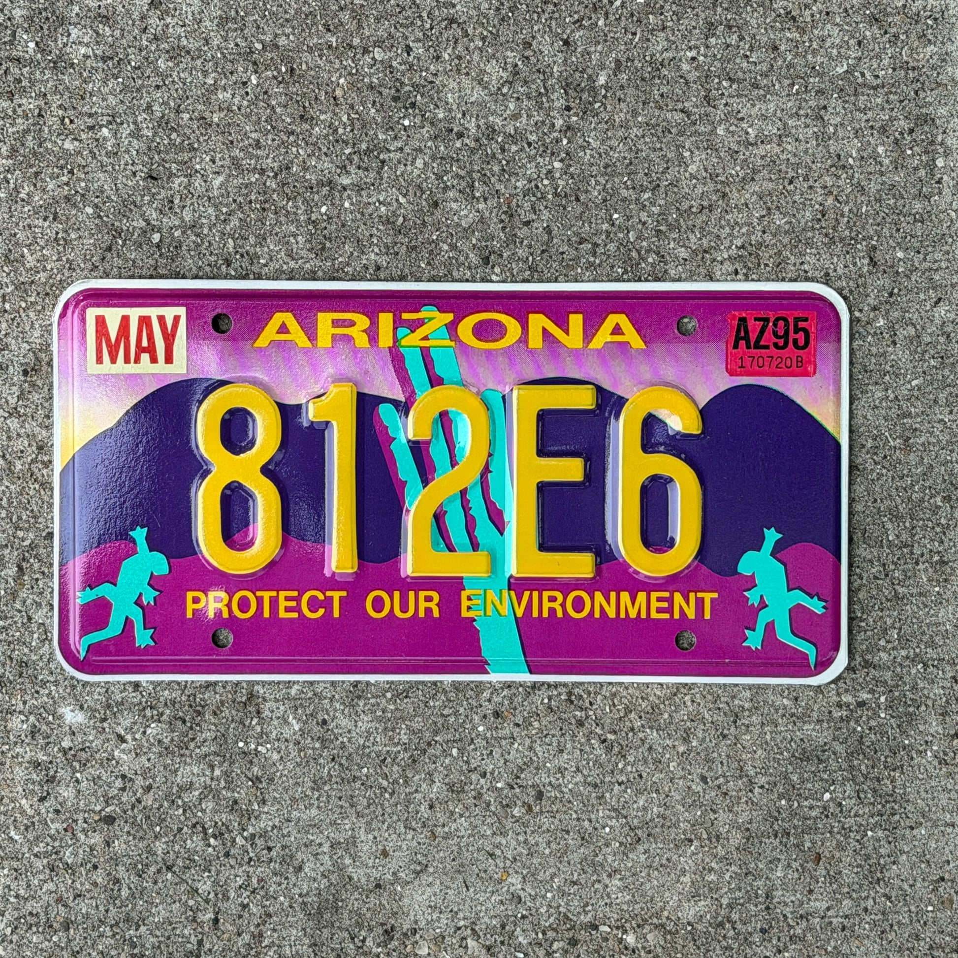 Photo of a 1992 1995 Arizona Graphic / Specialty License Plate Auto Tag Garage Decor Vintage Protect Our Environment 812 E 6 with original patina