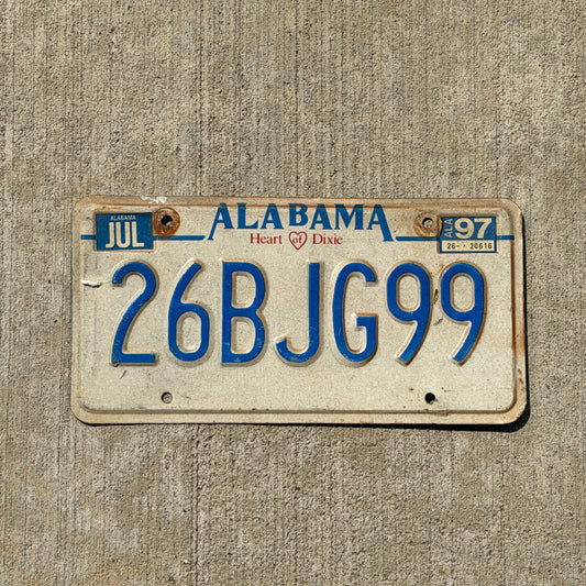 Photo of a 1992 1997 Alabama License Plate Auto Tag Garage Decor Vintage 26 BJG 99 with original patina