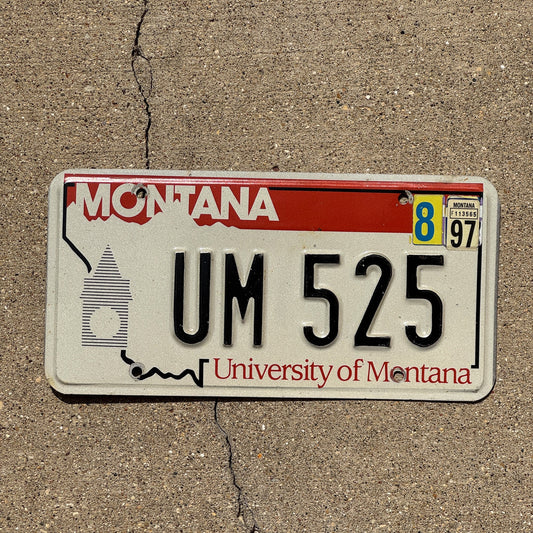 Photo of a 1992 1997 Montana Graphic / Specialty License Plate Auto Tag Garage Decor Vintage University of Montana UM 525