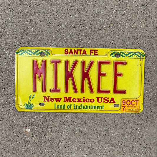 Photo of a 1992 1997 New Mexico Vanity Motorcycle License Plate Auto Tag Garage Decor Vintage Mike Michael Mikey MIKKEE