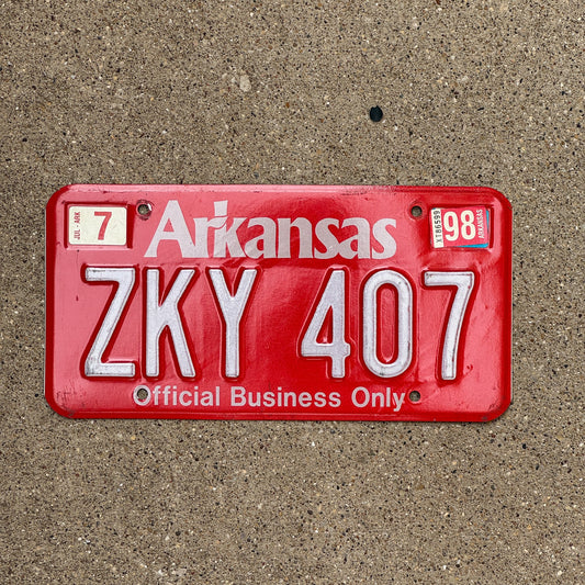 Photo of a 1992 1998 Arkansas Official Business License Plate Auto Tag 1 Garage Decor ZKY 407