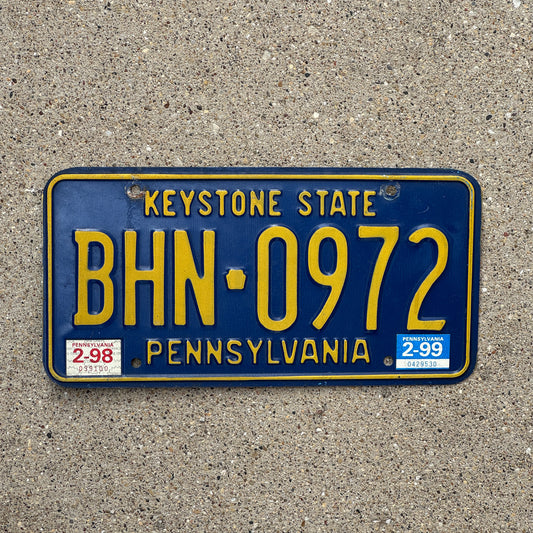 Photo of a 1992 1999 Pennsylvania License Plate Auto Tag Garage Decor Vintage BHN 0972 with original patina