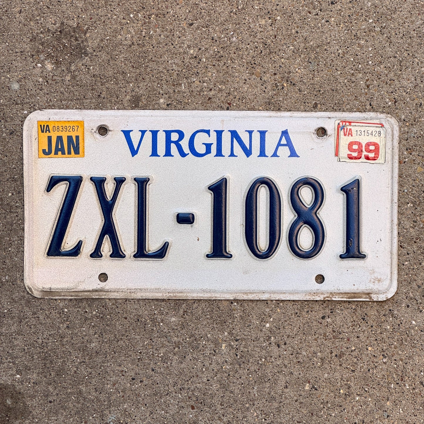Photo of a 1992 1999 Virginia License Plate Auto Tag Garage Decor Vintage ZXL 1081 with original patina