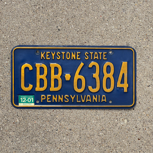 Photo of a 1992 2001 Pennsylvania License Plate Auto Tag Garage Decor Vintage CBB 6384 with original patina